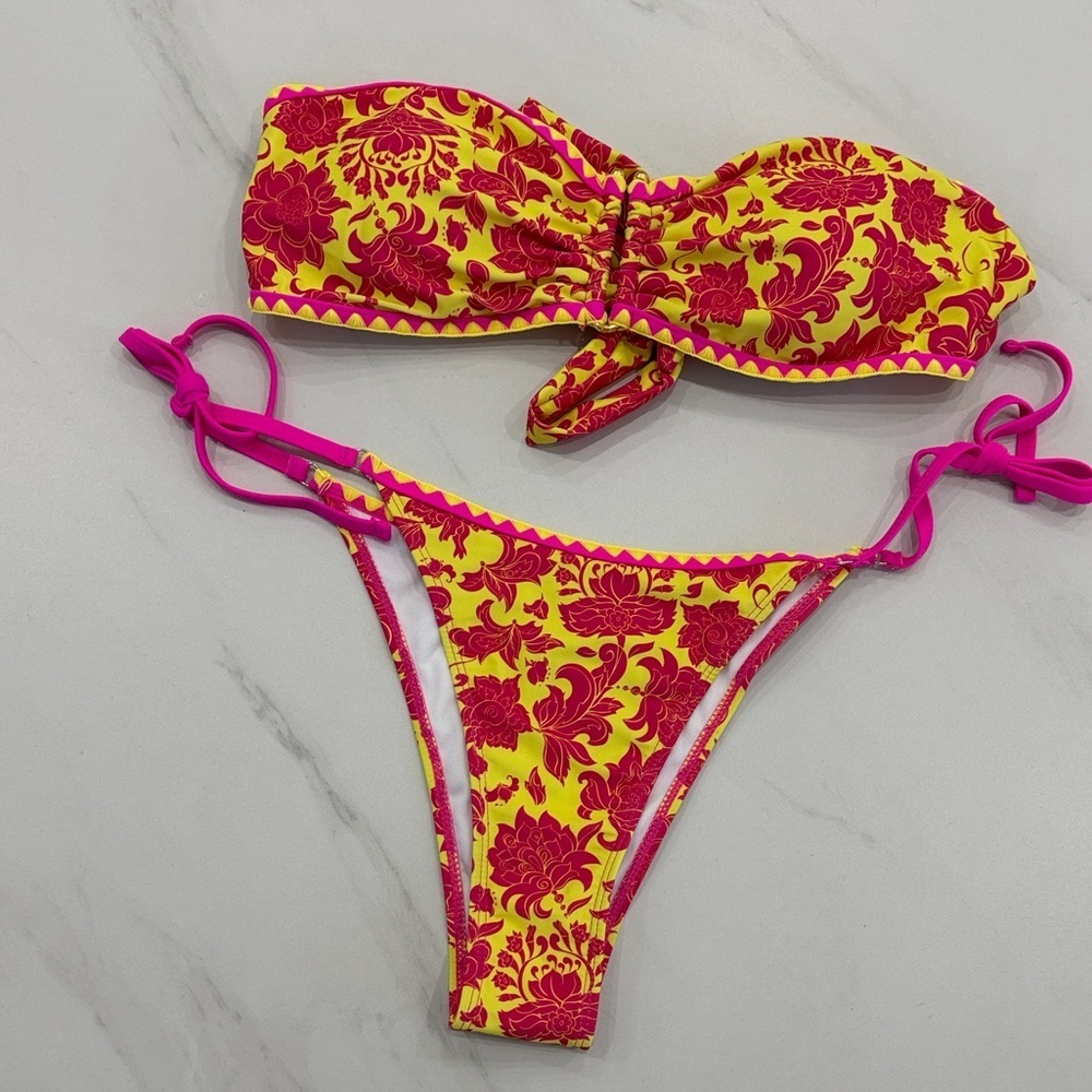 Vibrant Floral Strapless Bikini